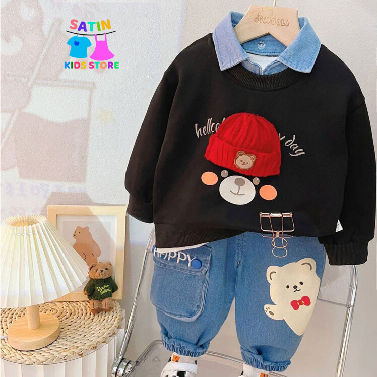 دورس و جین عروسکی پسرانه- استایل خاص پسرانه- استایل عید پسرانه- لباس عید پسرانه- سا شیک پسرانه- دورس یقه دار جین پسرانه