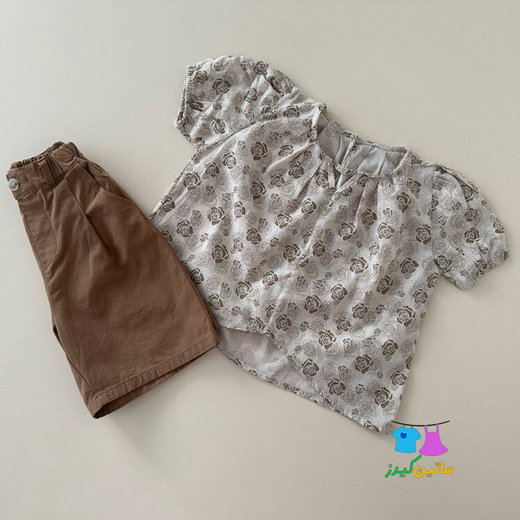 ست دخترانه- شومیز شلوارک دخترانه- استایل خاص دخترانه- رنگ نود- رنگ سال- بلوز شلوارک دخترانه- لباس عید دخترانه- لباس شیک