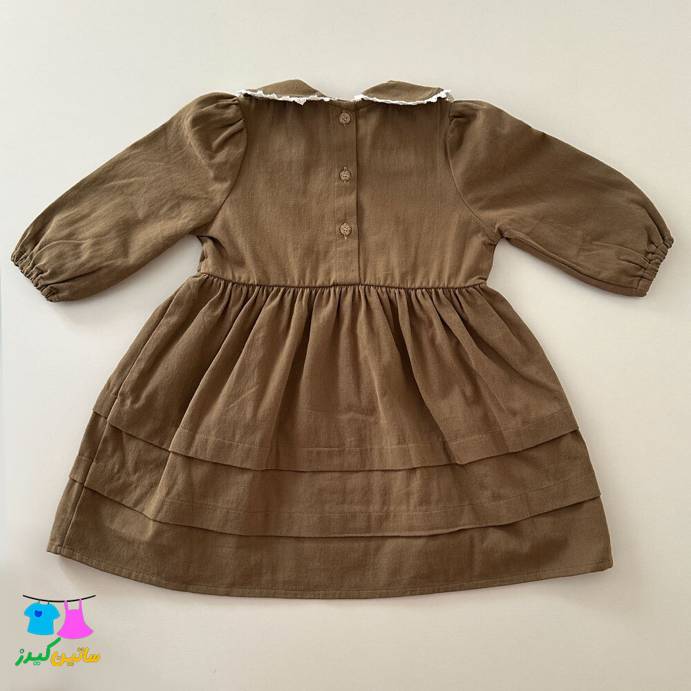 پیراهن چین دار دخترانه- لباس عید دخترانه- لباس کیوت دخترانه- پیراهن شیک دخترانه- پیراهن کتان دخترانه- پیراهن گلدوزی دختر