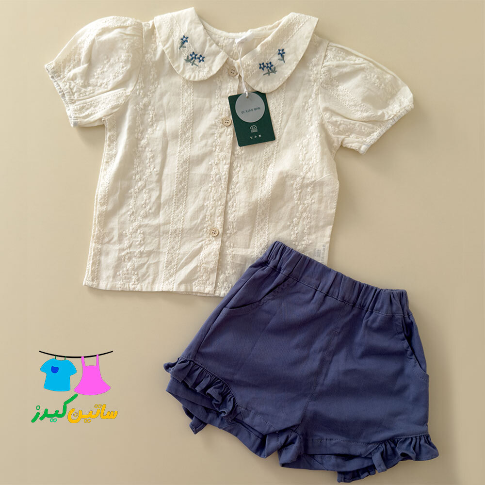  ست شومیز شلوارک خامه دوزی- ست دخترانه عید- شیک ترین استایل دختر- استایل خاص دخترانه- شومیز گلدوزی- بهترین لباس دخترانه- 