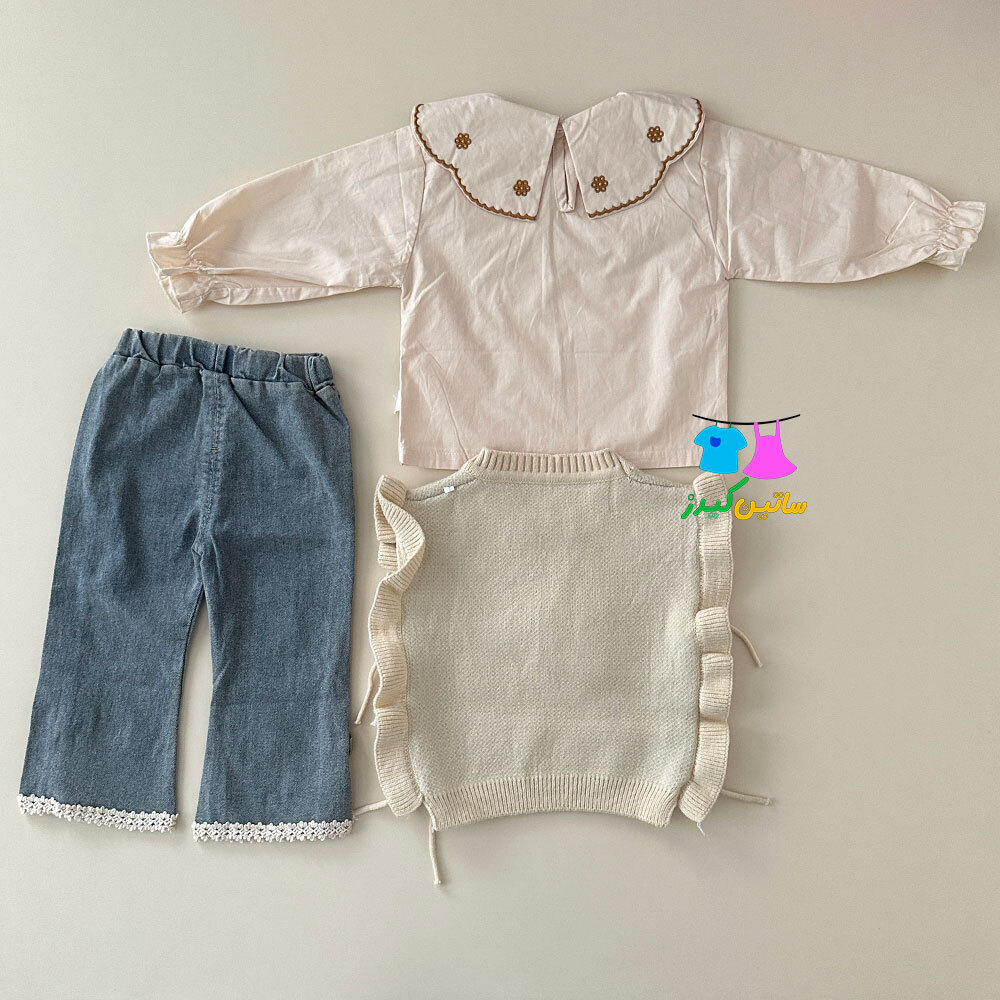  ست شومیز و ژیله و جین دخترانه- ست وینتیج دخترانه- استایل خاص دخترانه- لباس عید- رنگ سال- شیکترین لباس دخترانه- شومیز جین 