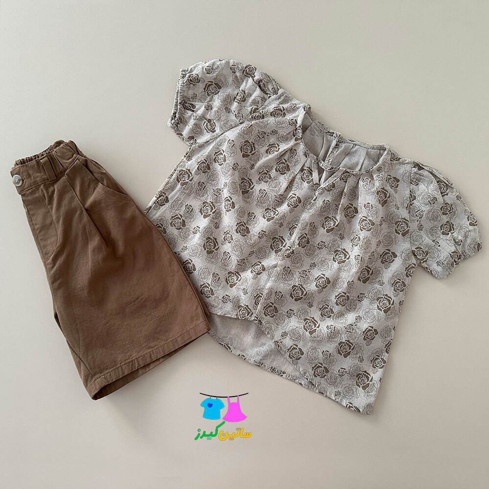 ست دخترانه- شومیز شلوارک دخترانه- استایل خاص دخترانه- رنگ نود- رنگ سال- بلوز شلوارک دخترانه- لباس عید دخترانه- لباس شیک