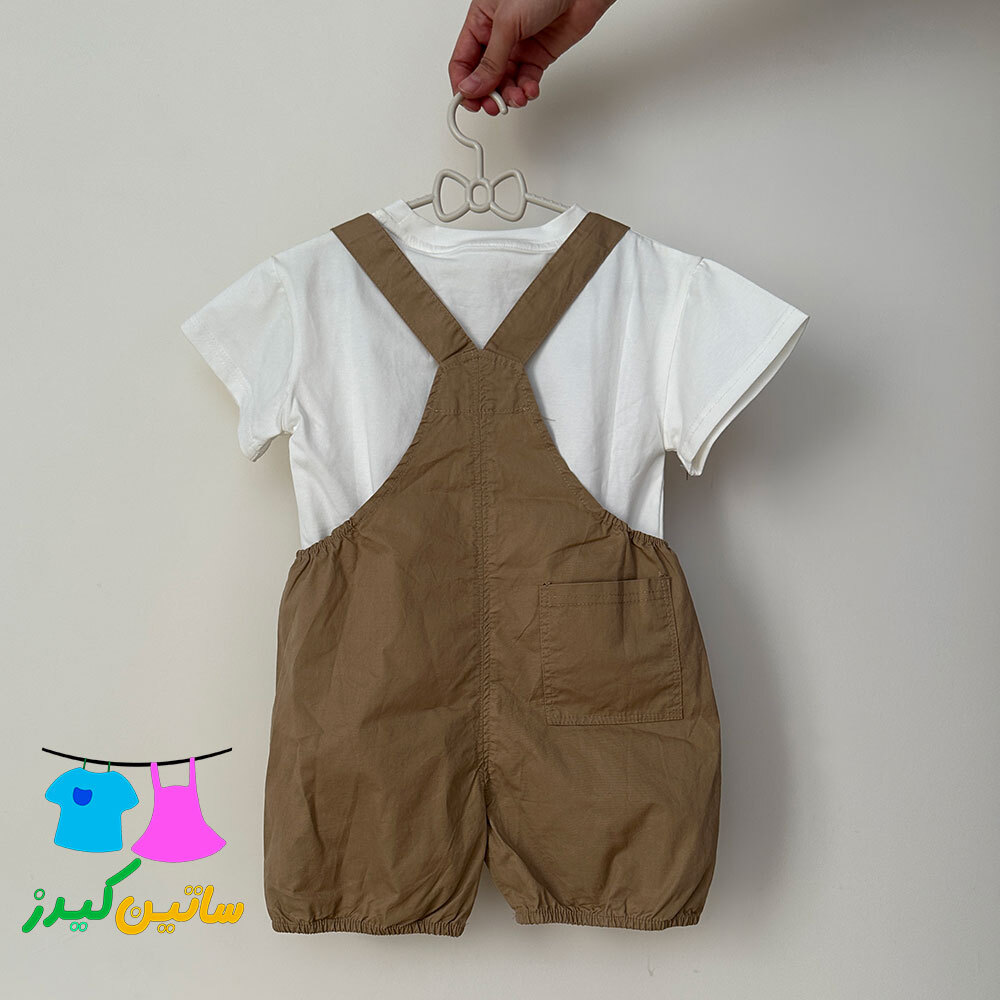 ست بیلر خرسی و تیشرت - شلوار پیش بندی - بیلر کتان کیوت - لباس عید بچگانه - بیلر بچگانه پسر - بیلر کوتاه - تیشرت خرسی