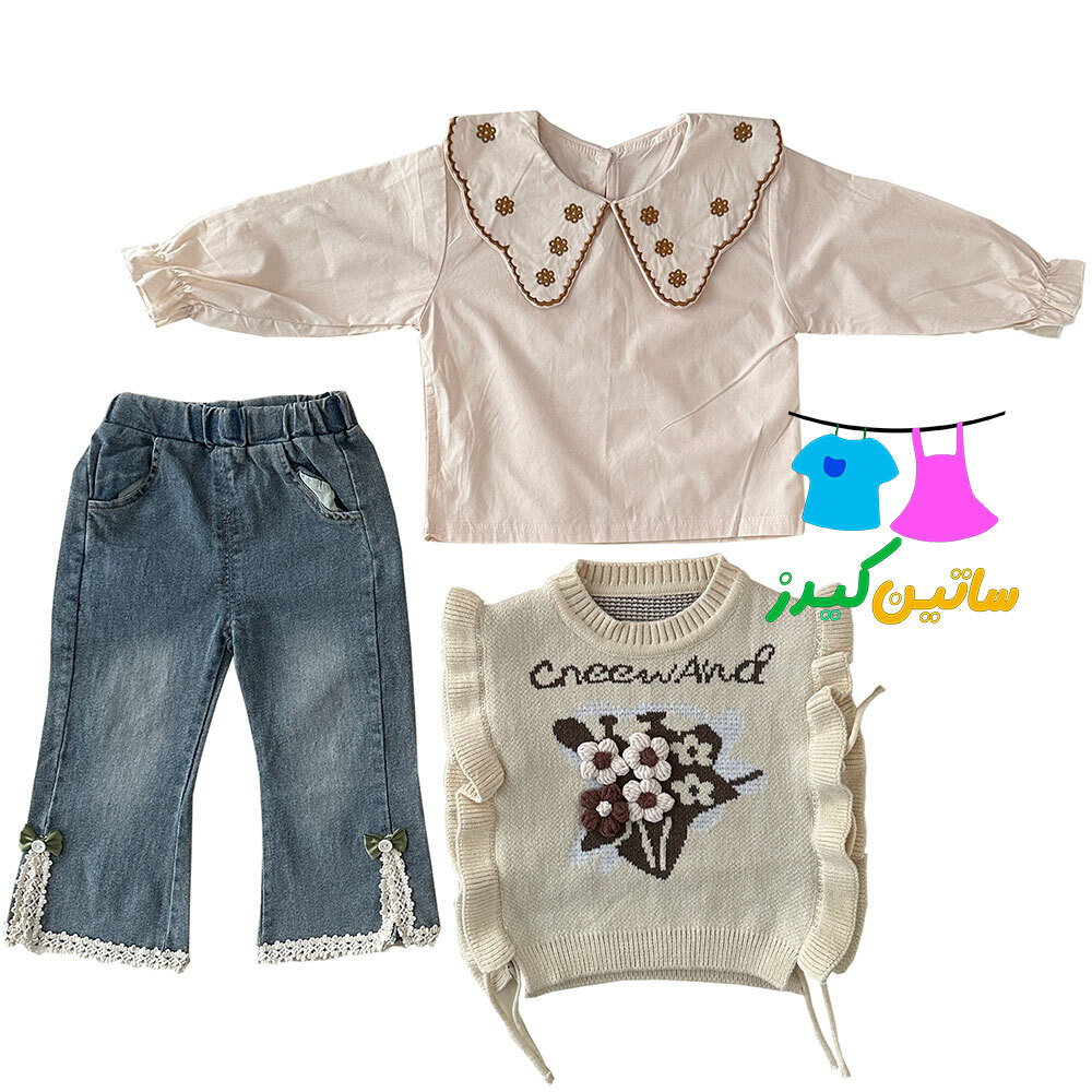  ست شومیز و ژیله و جین دخترانه- ست وینتیج دخترانه- استایل خاص دخترانه- لباس عید- رنگ سال- شیکترین لباس دخترانه- شومیز جین 