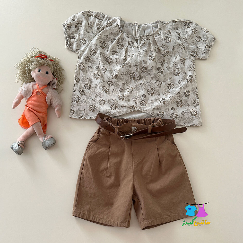 ست دخترانه- شومیز شلوارک دخترانه- استایل خاص دخترانه- رنگ نود- رنگ سال- بلوز شلوارک دخترانه- لباس عید دخترانه- لباس شیک