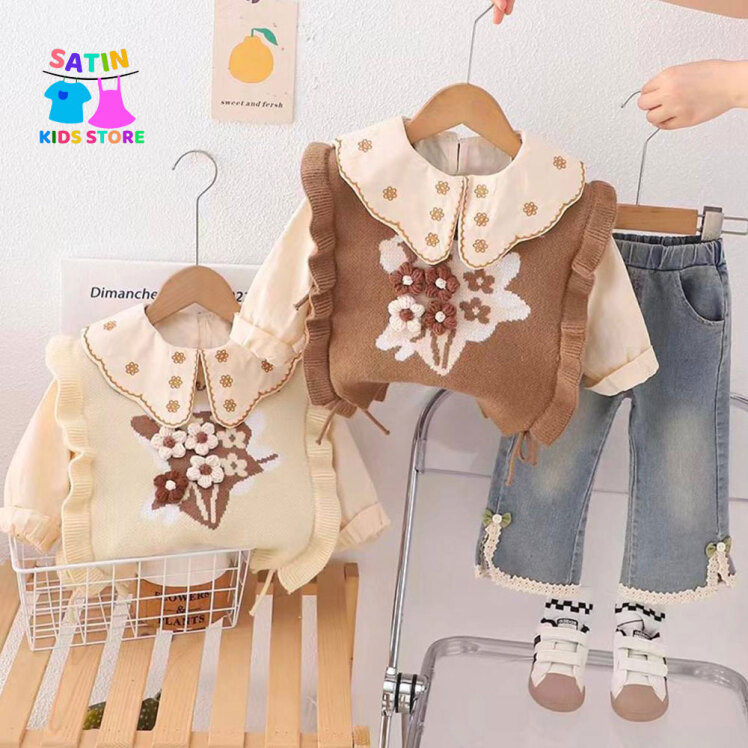 ست شومیز و ژیله و جین دخترانه- ست وینتیج دخترانه- استایل خاص دخترانه- لباس عید- رنگ سال- شیکترین لباس دخترانه- شومیز جین